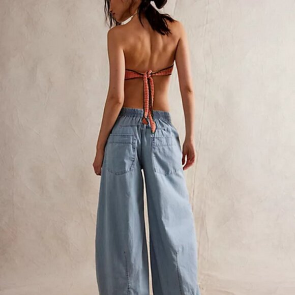 Free People Castaway Slouchy Pull-On Jeans Wide-Leg Drawstring Pants - Picture 4 of 4